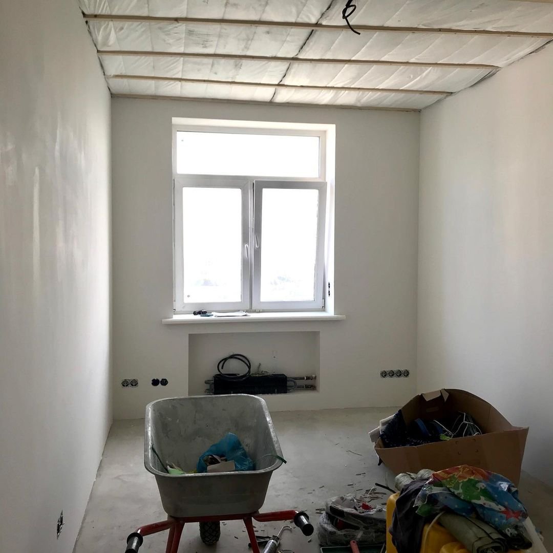 July. We plastered and levelled the walls, installed a window sill, installed outlets — a total of 20 sockets in the room. The outlets designed for monitor speakers are powered by special acoustic cables