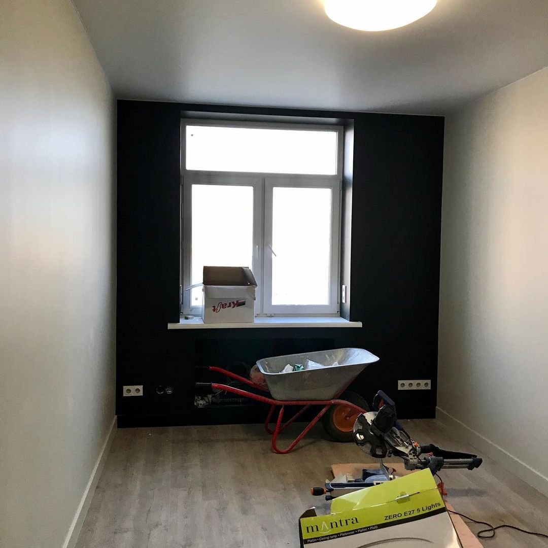 August. Installed finishing flooring materials (LVT), painted the walls, finished electric, hung a suspended ceiling, installed light fixtures